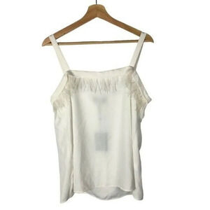 DKNY Ivy White Feather Trim Sleeveless Blouse L